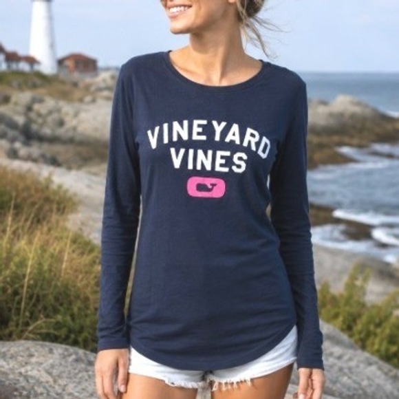 Vineyard Vines Tops - Vineyard Vines Navy Blue Whale Nautical Preppy Scoop Neck Long Sleeve Shirt S
